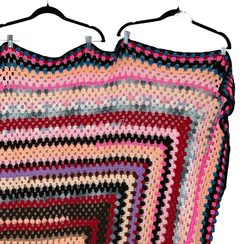*Beautiful Hand Made Multicolored Crocheted Blanket measuring 70” x 67”.